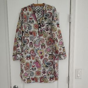 NIck & Nora Flannel Owl & Paisley Print Long Sleeve Sleep Shirt Nightgown XXL